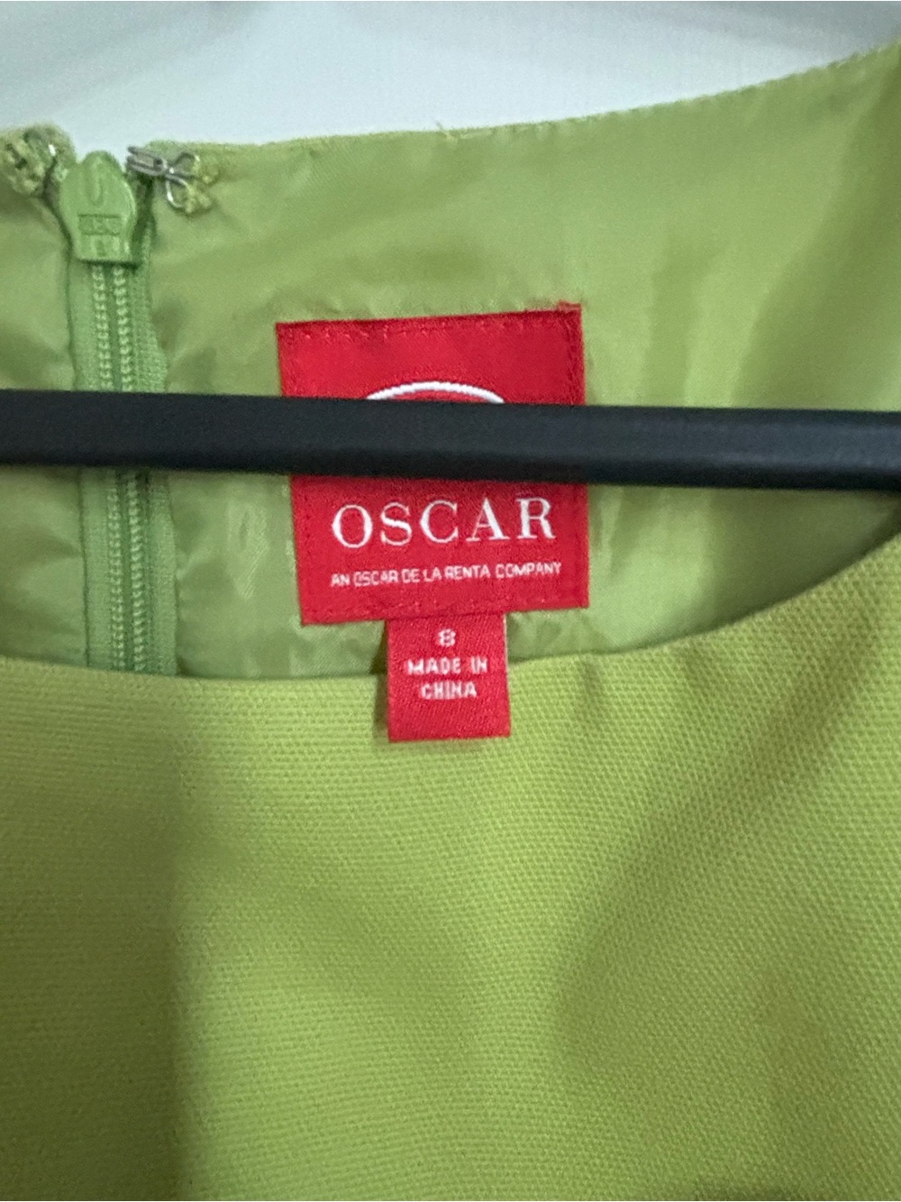 Vintage Oscar Sleeveless Chartreuse Drop-Waist Dress with Leaf Embroidery - Picture 3 of 7